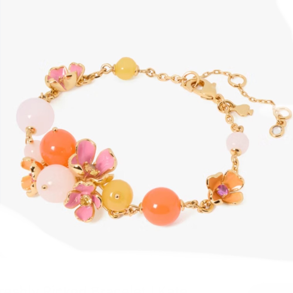 Kate Spade Silver Freshly Picked Flowery Tennis Bracelet ~Floral Charm Bracelet